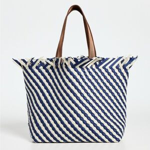 Naghedi Havana Medium Tote Striped Fringe Top Blue